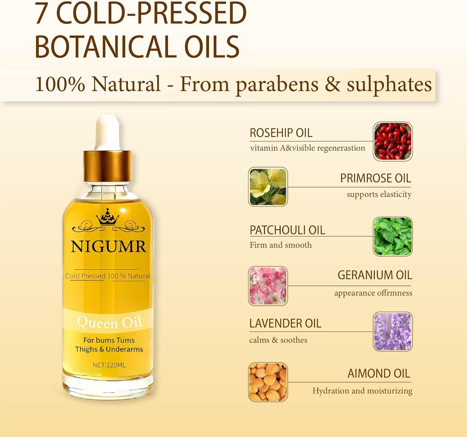 E-RA Queen Body Oil, Cold-Pressed Natural Botanical Firming Essence, Effectively Reduces Body Wrinkles and Moisturizes Skin, Moisturizing Body Oil Suitable for Arms, Legs & Stomach, 4 fl oz - Image 2