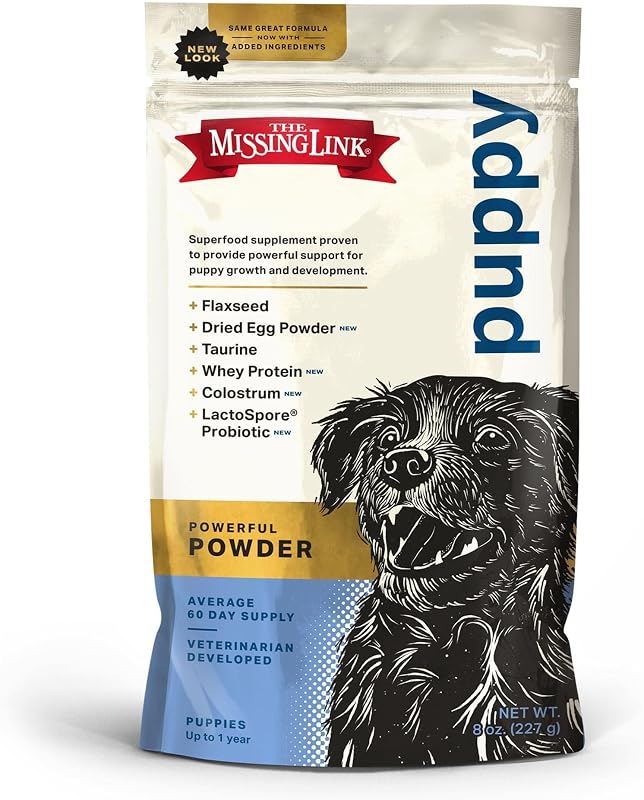 The Missing Link Puppy 8oz Supplement – Superfood Powder Promotes Growth & Development, Supports Immunity, Digestion, Bones, Skin & Coat of Dog | Promotes Healthy Development & Growth, Improved Skin & Coat, Supports Immunity & Digestion, Egg Powder, Whey, Colostrum