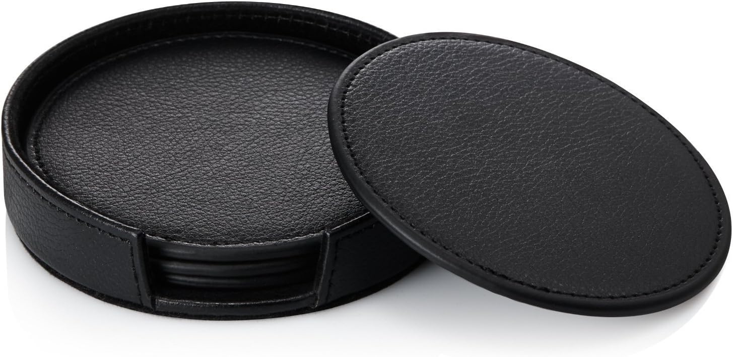 Bonavida Leather Coasters with Coaster Holder - Simple and Classy Coasters for Every Occasion