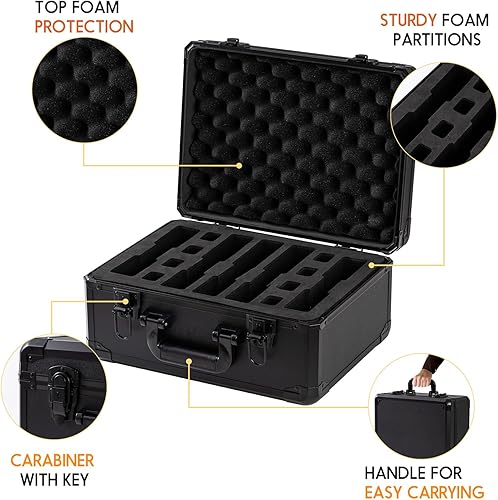 Miniatura 3 de Estuche de metal para pistola para 5 pistolas y 8 cargadores precortados, resistente al agua, con recipiente de gel de sílice incluido para ayudar a