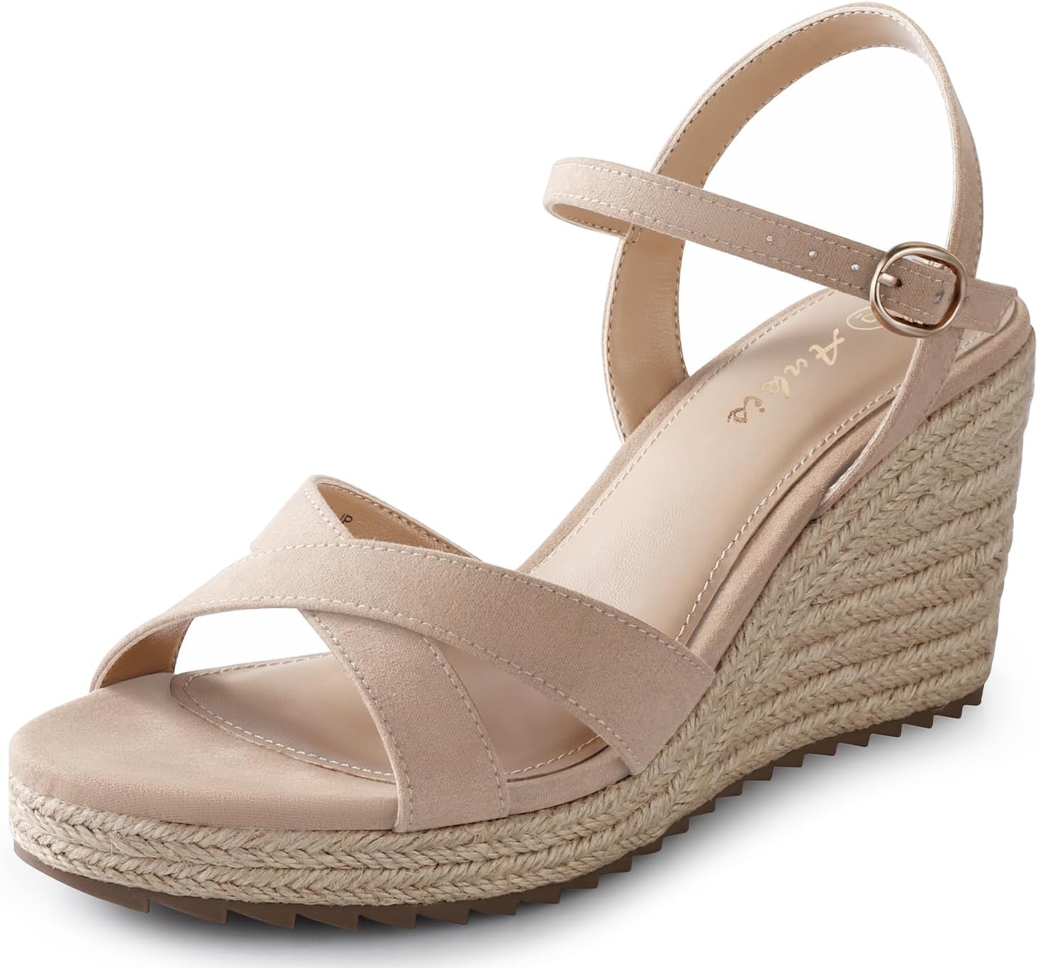Ankis Wedge Sandals for Women, Espadrille Womens Wedge Sandals Comfortable Open Toe Cross Band Ankle Strap High Heel Wedges for Women Dressy Summer -3.4Inch