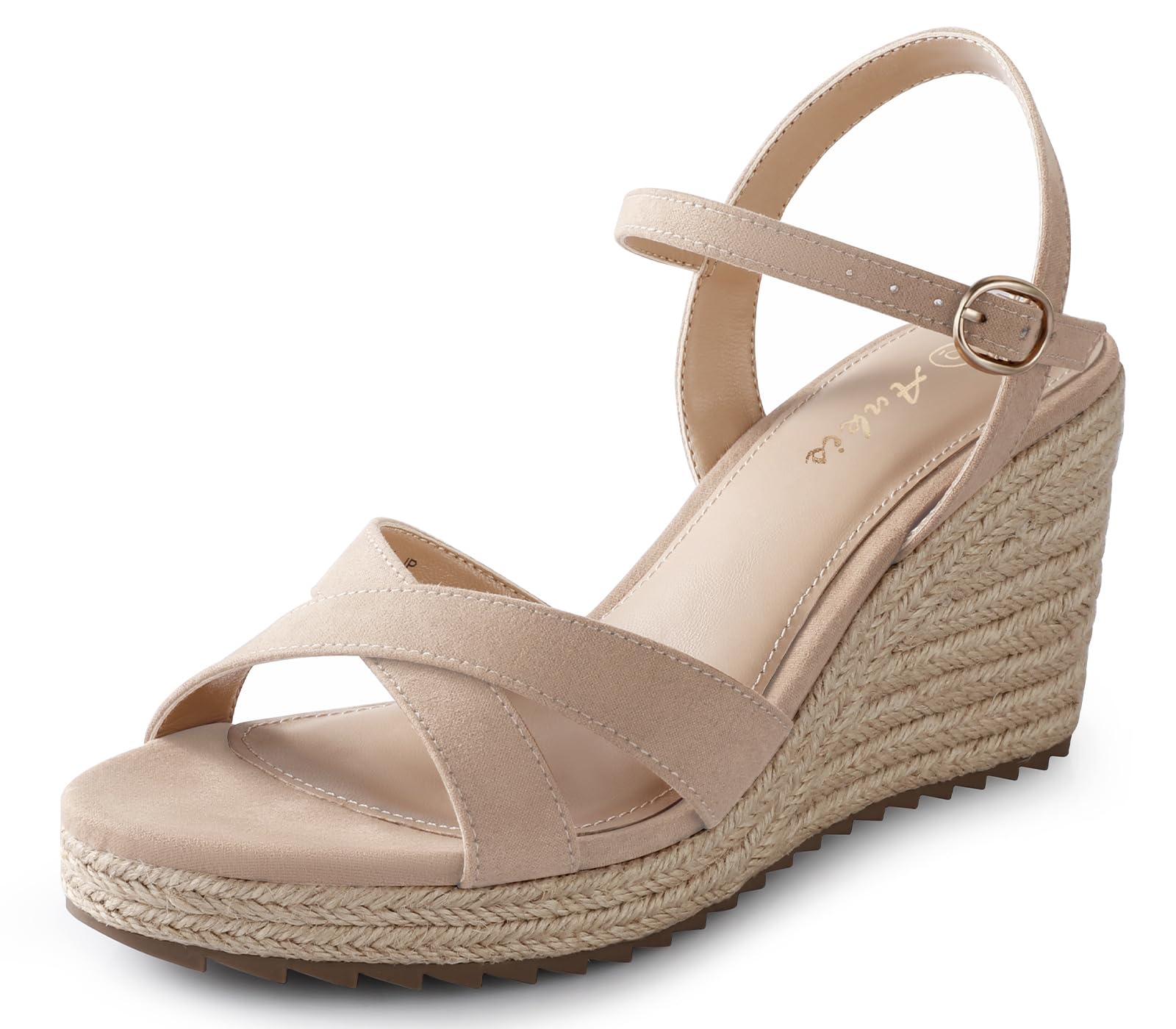 Ankis Wedge Sandals for Women, Espadrille Womens Wedge Sandals Comfortable Open Toe Cross Band Ankle Strap High Heel Wedges for Women Dressy Summer -3.4Inch