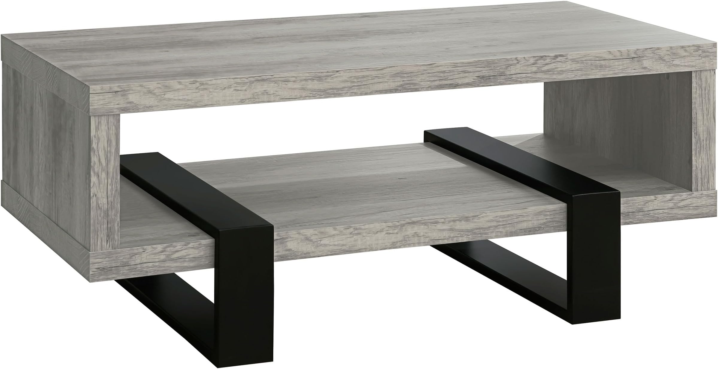 Coaster Home Furnishings - Dinard - Engineered Wood - Rectangular Coffee Table with Geometric Black Legs and Lower Shelf - Living Room - 47-Inch - Grey Driftwood - 720878