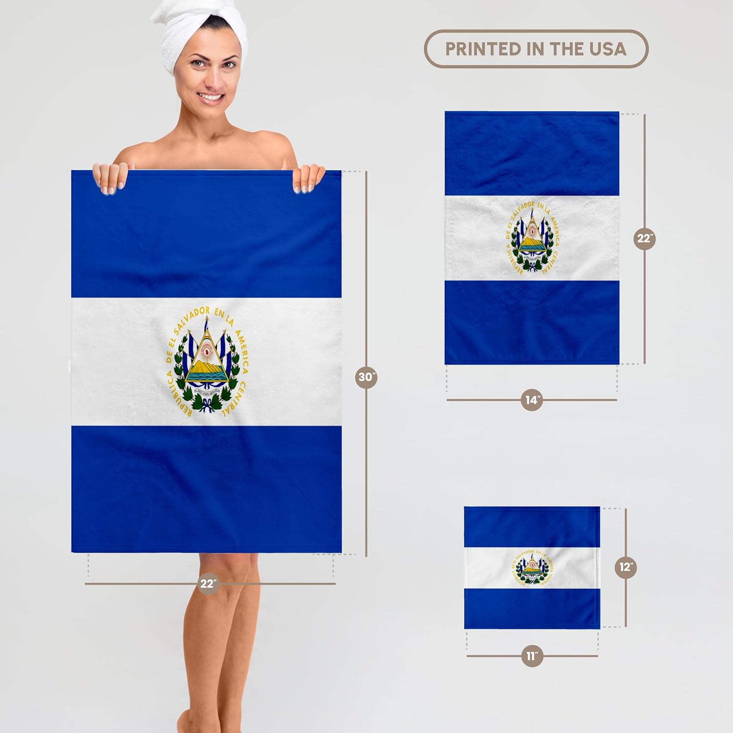 3dRose Flag of El Salvador - Central America American Country Blue and White with Salvadorian Coat of arms 22x30 Bath Hand Pool Towel