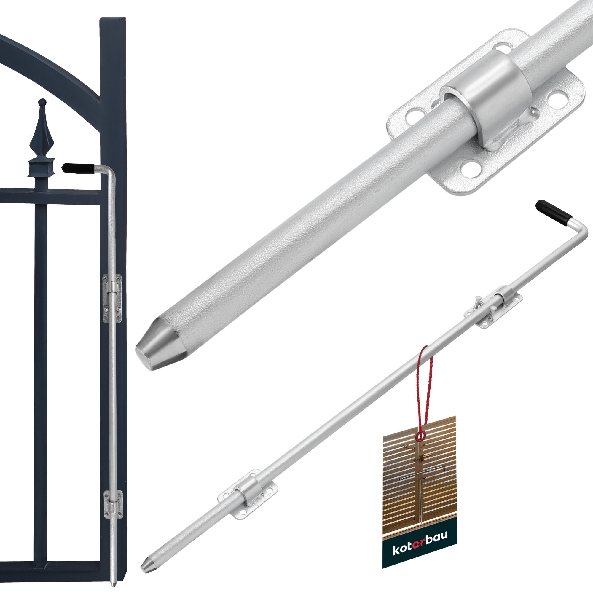 KOTARBAU® Gate Drop Bolt - Galvanised Steel - 800 mm (31.5 Inches) - Silver - Heavy Duty Gate Drop Down Bolt - with Handle - Secure Locking - Weatherproof SND Durable - for Wooden Gates