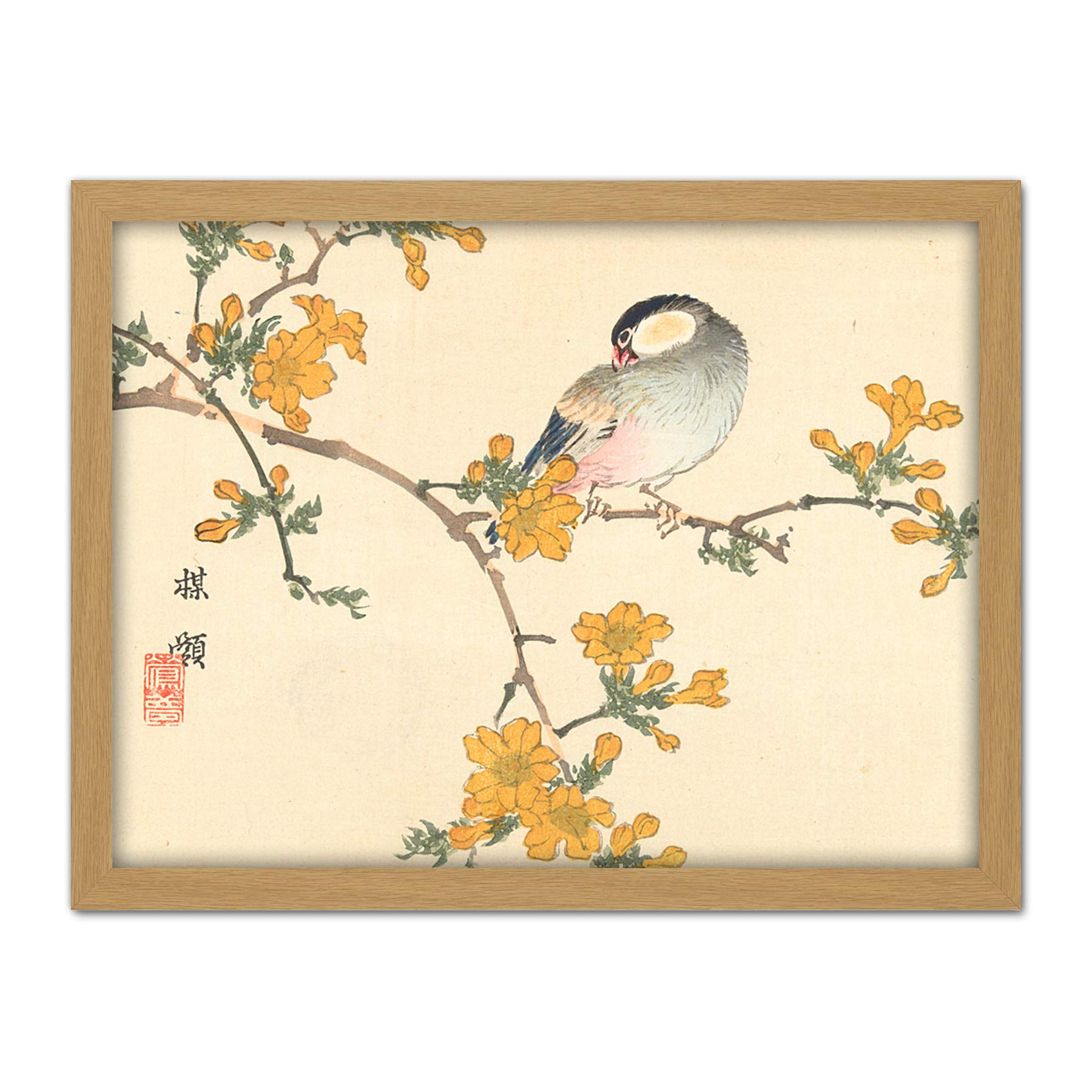 Artery8 Kono Bairei Songbird on Flowering Branch Artwork Framed Wall Art Print 18X24 Inch
