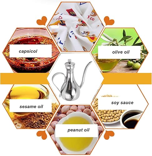 Miniatura 6 de Dispensador de aceite de oliva, dispensador de aceite de acero inoxidable de 11 oz/11.8 fl oz, antigoteo, a prueba de fugas, olla de vinagre,