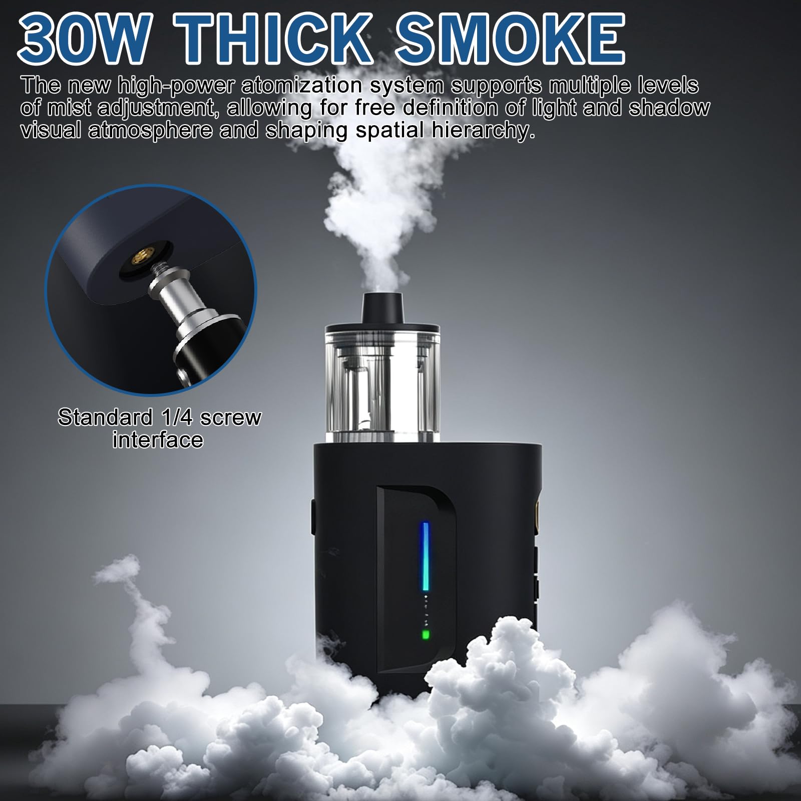 Mini Nebelmaschine mit Fernbedienung, CF3 30W Tragbarer Fogger Smoke Machine mit Akku, USB-Lüfter, 5 Einstellbare Intensitätsstufen, Videoproduktion Rauchmaschine für Fotografie Partys Halloween