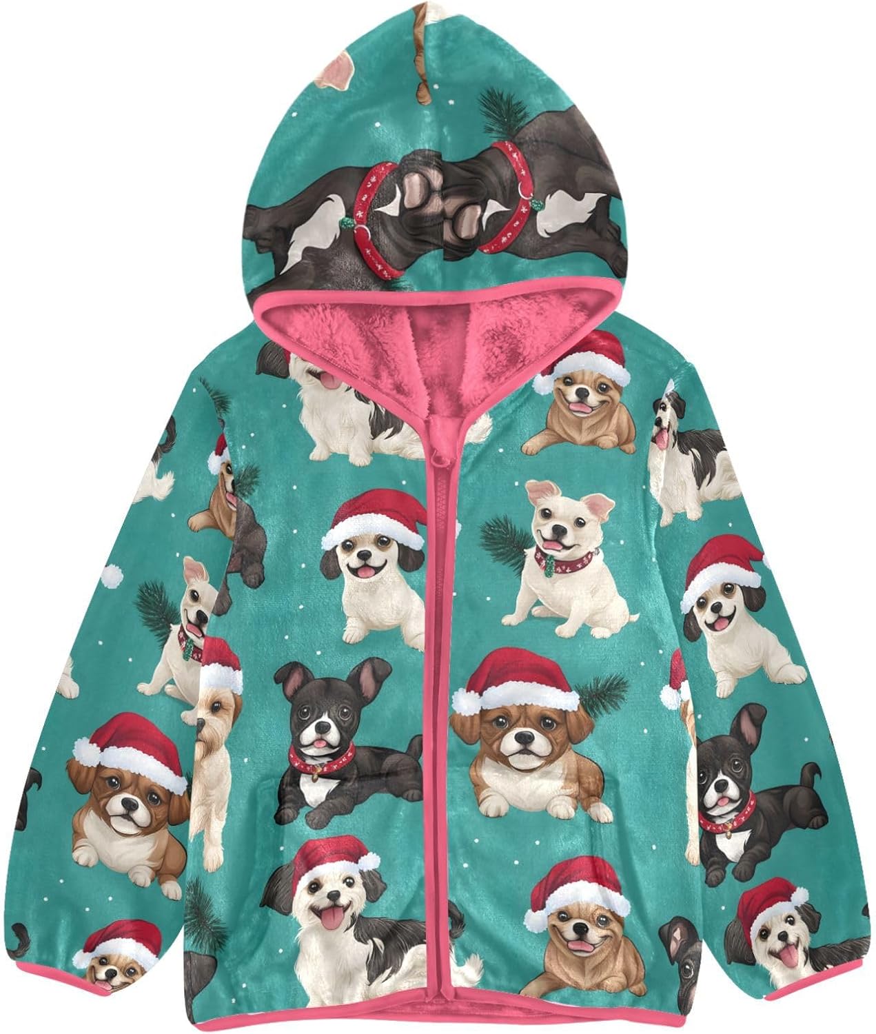 Girls Hoodie Outfit Christmas Dog Pattern Zipper Sweatshirt Coat Fleece Jacket for Kids 3-10T