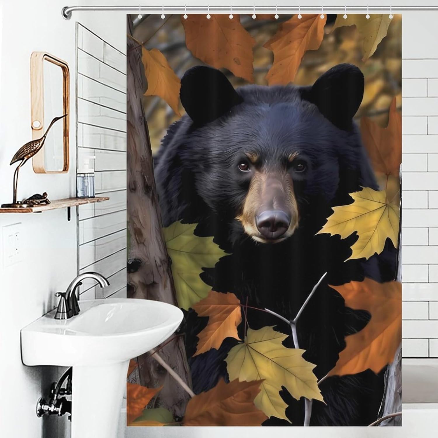 Camouflage Ca-mo Bear Funny Shower Curtains Washable Bath Curtain Liner with Hooks for Bathroom Bath Tubs