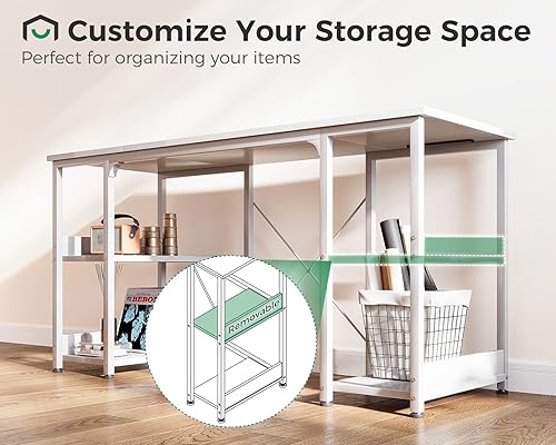 Miniatura 5 de AODK Escritorio pequeño para computadora de 48 pulgadas con tomas de corriente y puerto de carga USB, mesa para el hogar con estantes de