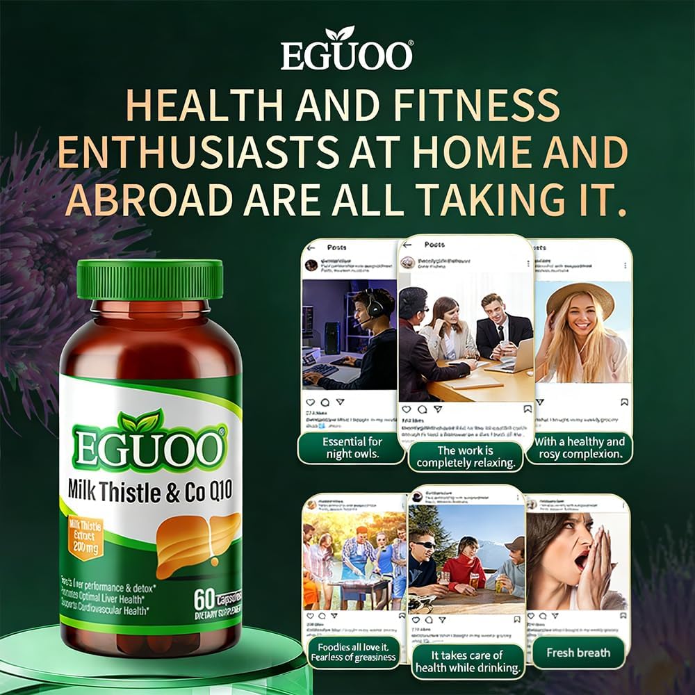 Milk Thistle & CoQ10 Dietary Supplement – with Artichoke, Curcumin, Coenzyme Q10 – 200mg Milk Thistle per Serving (6000mg per Bottle) – for Healthy Liver Function – 60 Capsules
