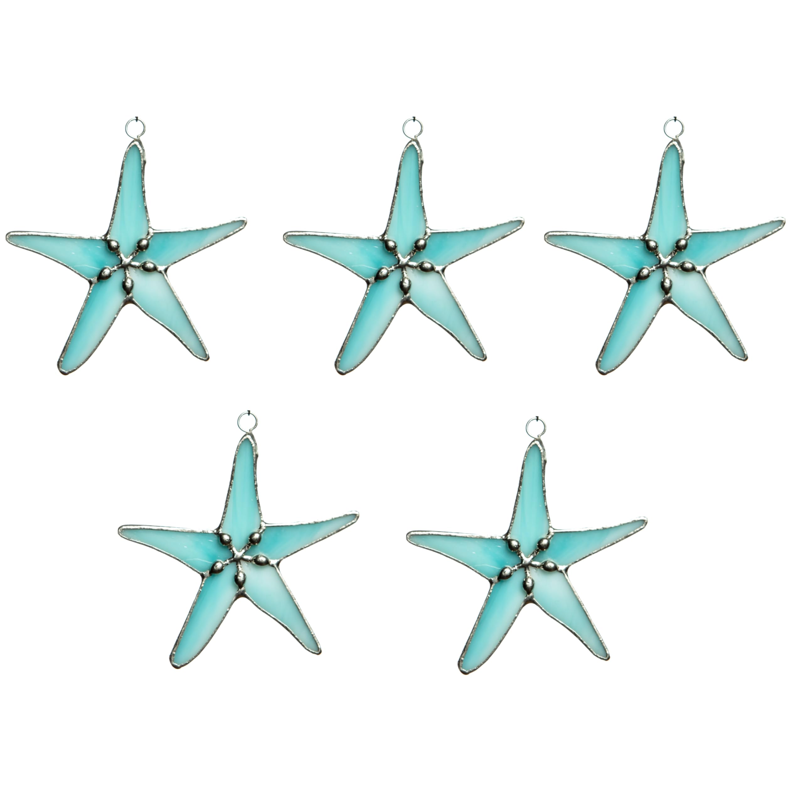 5 PCS Light Blue Stained Glass 3" Starfish Ornament Bundle Decoration Suncatcher Coastal Home Decor, Bedroom Decor, Kitchen Decor (Light Blue, 5)