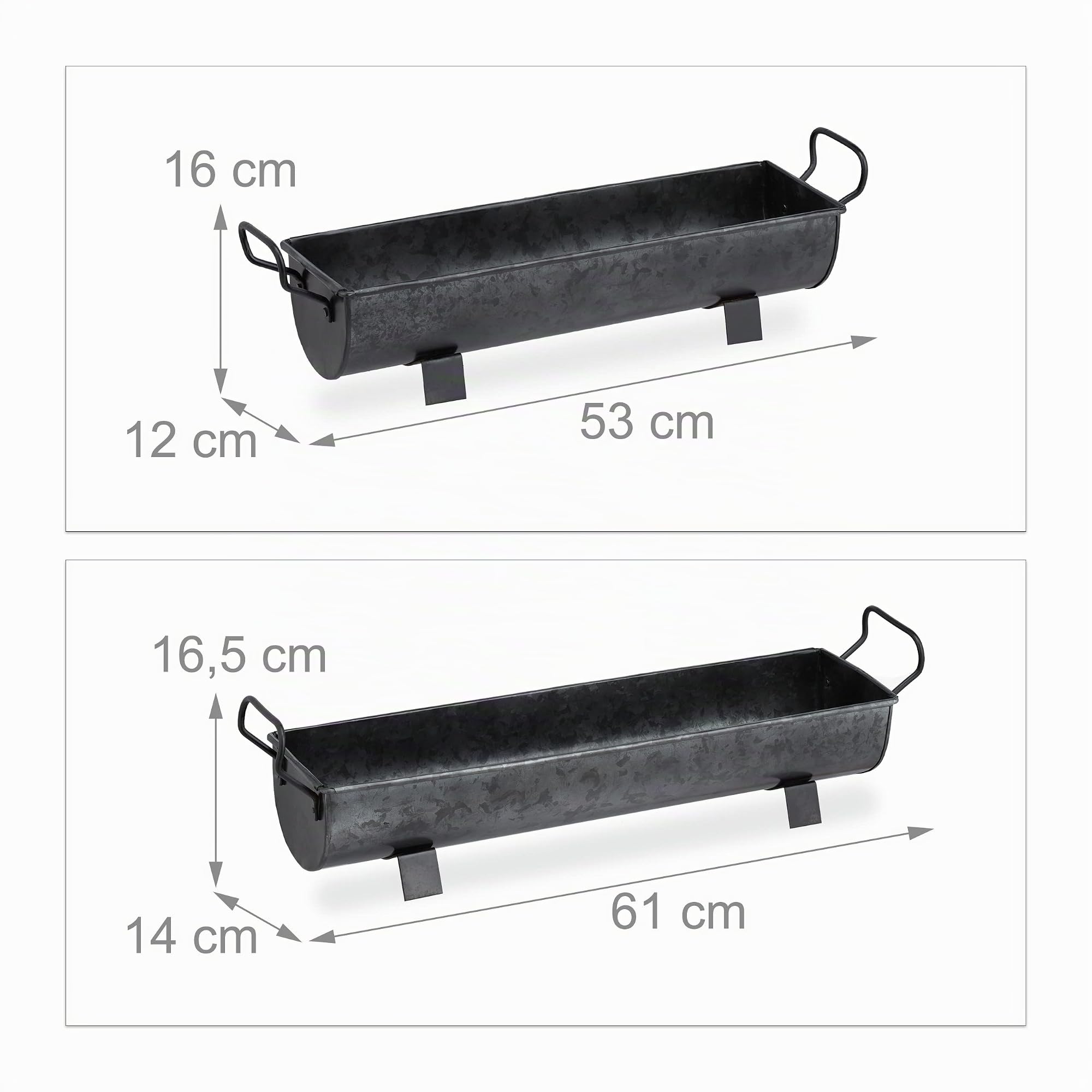 Relaxdays Balconnière gouttière Pot de Fleurs métal jardinière Zinc Jardin bac à Fleurs déco Set de 2, Anthracite