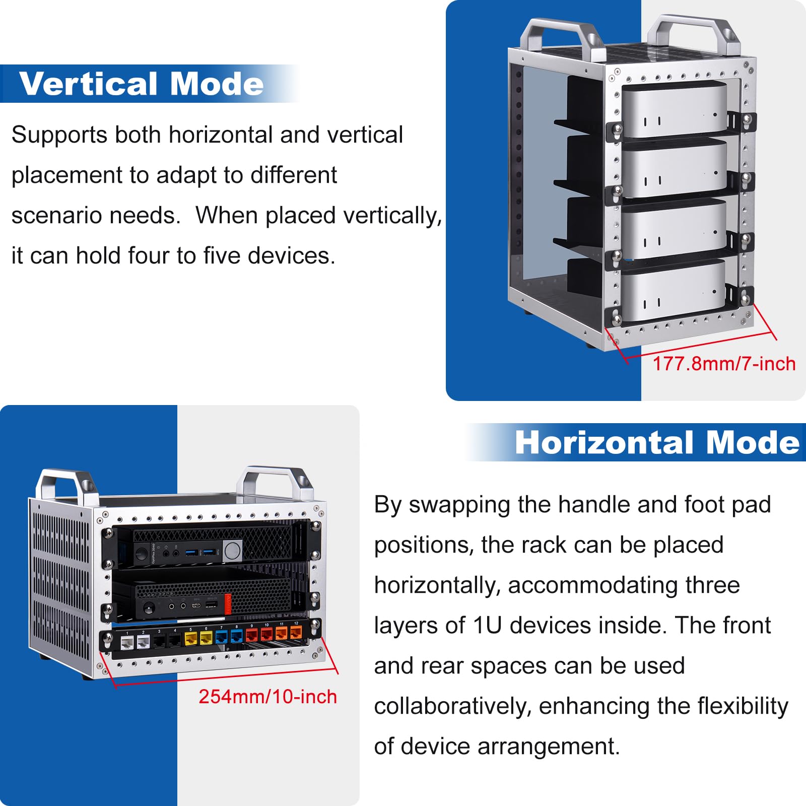 GeeekPi DeskPi RackMate TT Mini Server Cabinet & 0.5U Brush Cable Manager & 0.5U 7-Port Network Patch Panel & 4PCS Cat6A Ethernet Cable (Silver)