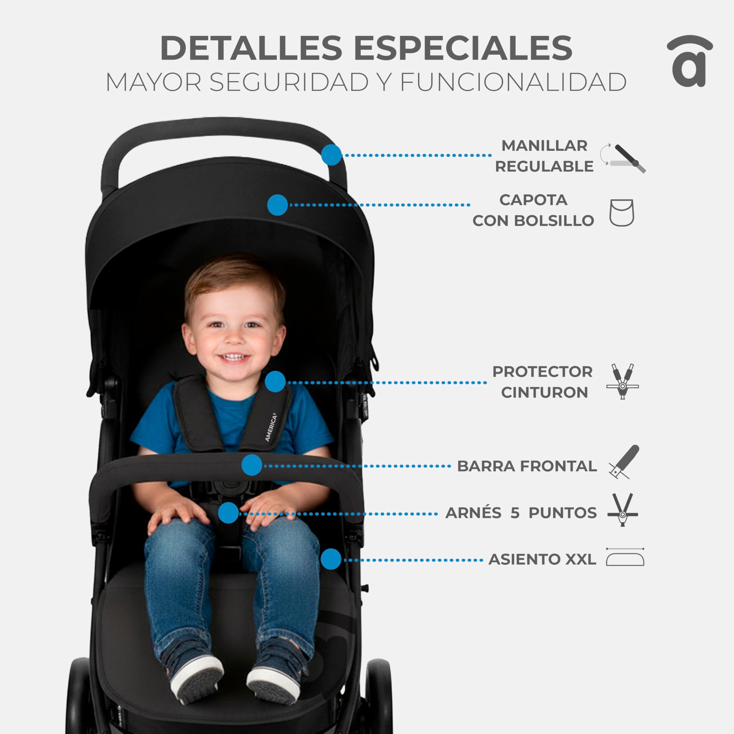 Asalvo AMÉRICA 3 Silla de Paseo, Carrito bebé, Carro para bebés, Confortable, Ultraligera, Segura, Capota con Ventana y Freno Trasero, Manejable, Plegado compacto, Carga Máxima 24 kg, Rosa
