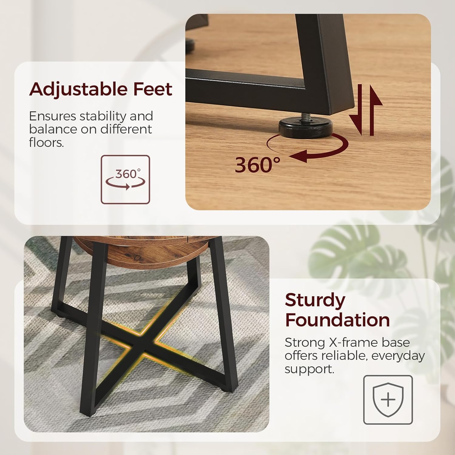 MAHANCRIS Dining Table Adjustable Feet and X-Frame Base
