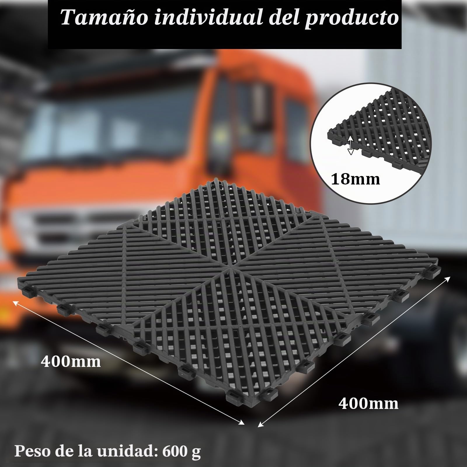 20 suelos de polipropileno para garaje, 40 x 40 cm, para garaje, 3200 kg (3,2 m²), color negro