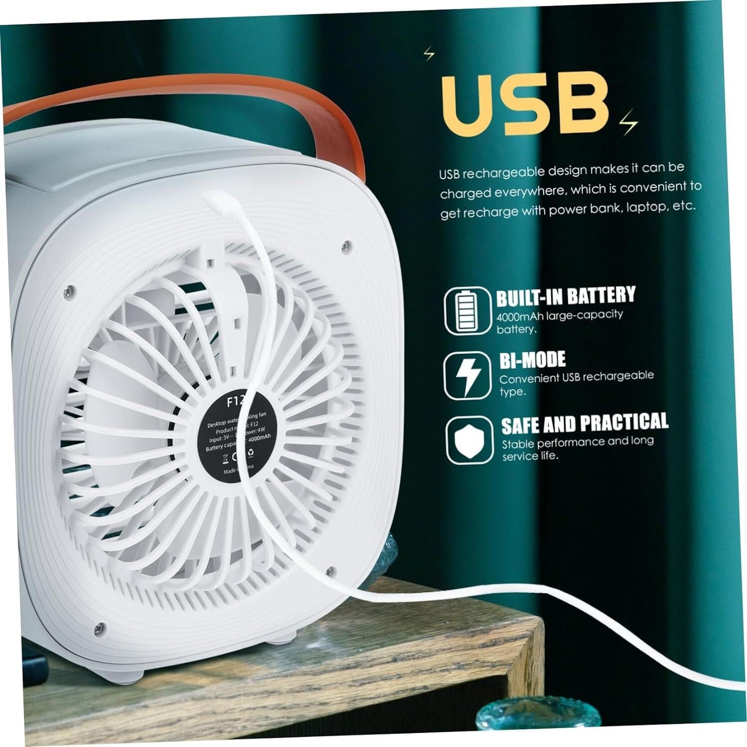 Domésticos Ventilador pequeño refrigerado por Agua for Escritorio, humidificación de hidratación, Ventilador de pulverización Recargable por USB for Oficina en casa