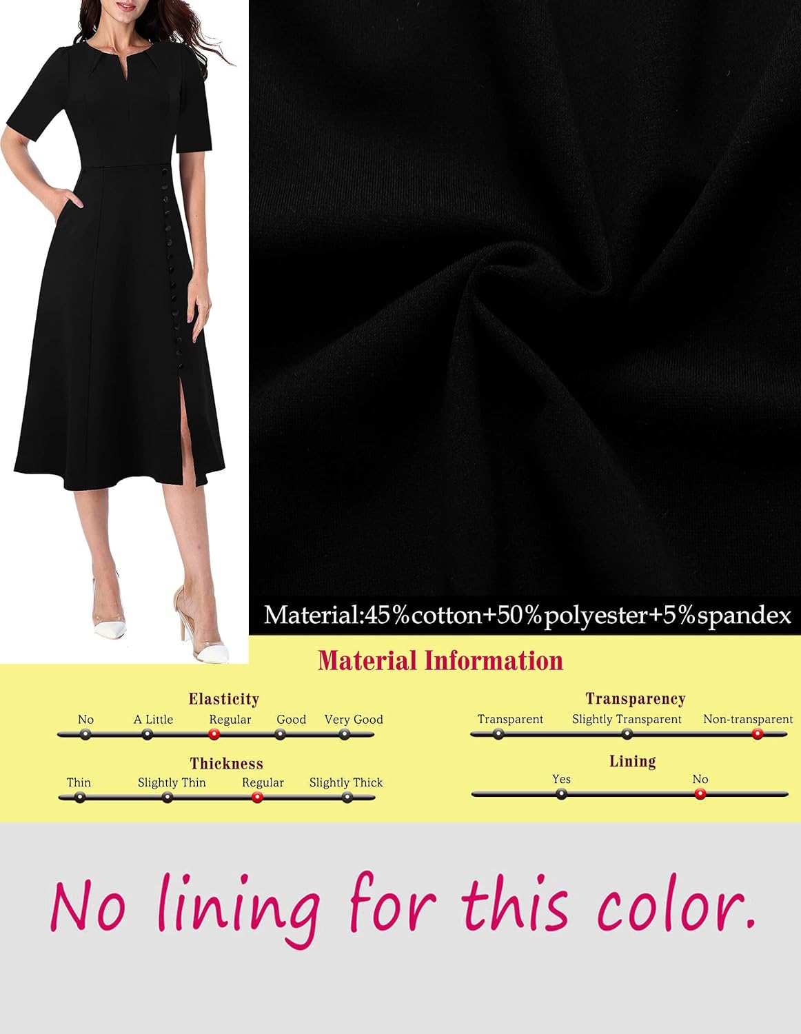 VFSHOW Women Pleated Notch V Neck Pockets Buttons Work Office Business A-Line Midi Dress - Image 6