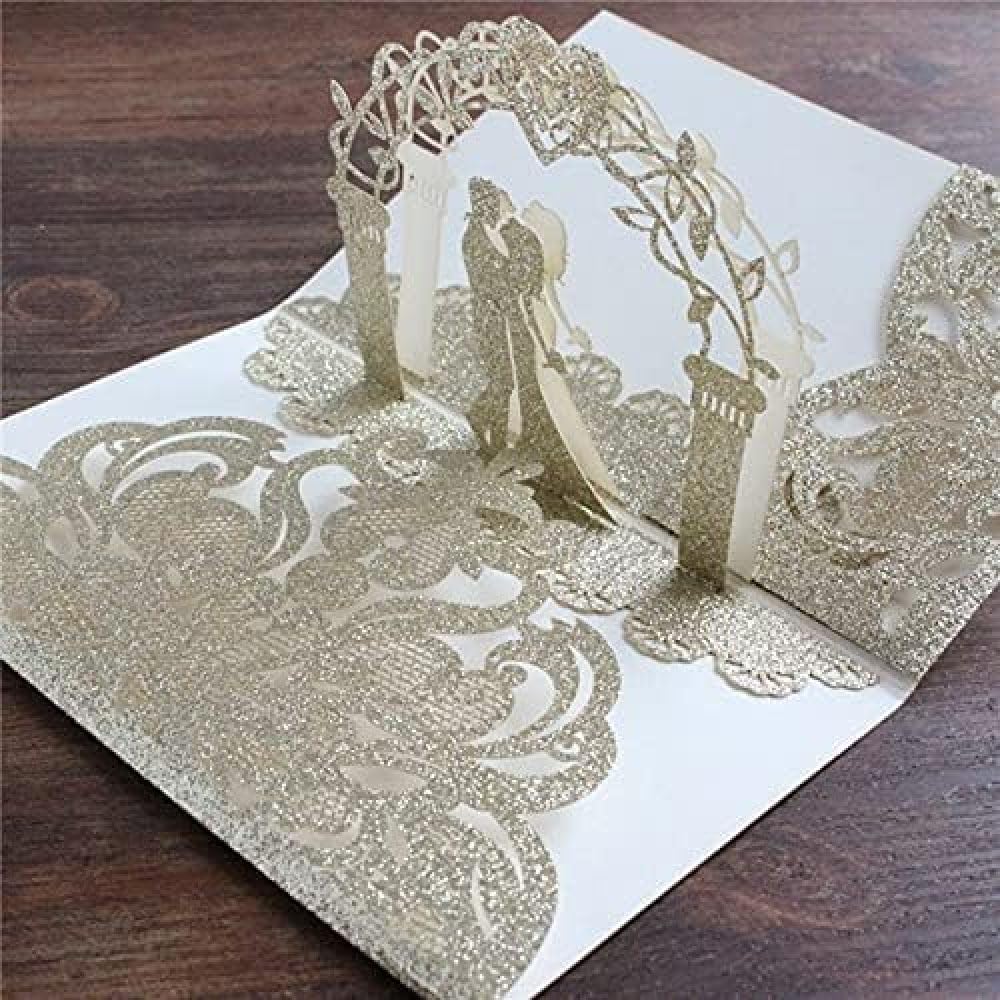esmen 50SETS 3D Pop -up Laser Cut Cards Inviti di Nozze Cavi, schede di invito di Nozze Personalizzate per inviti Nuziali Sweet Engagement