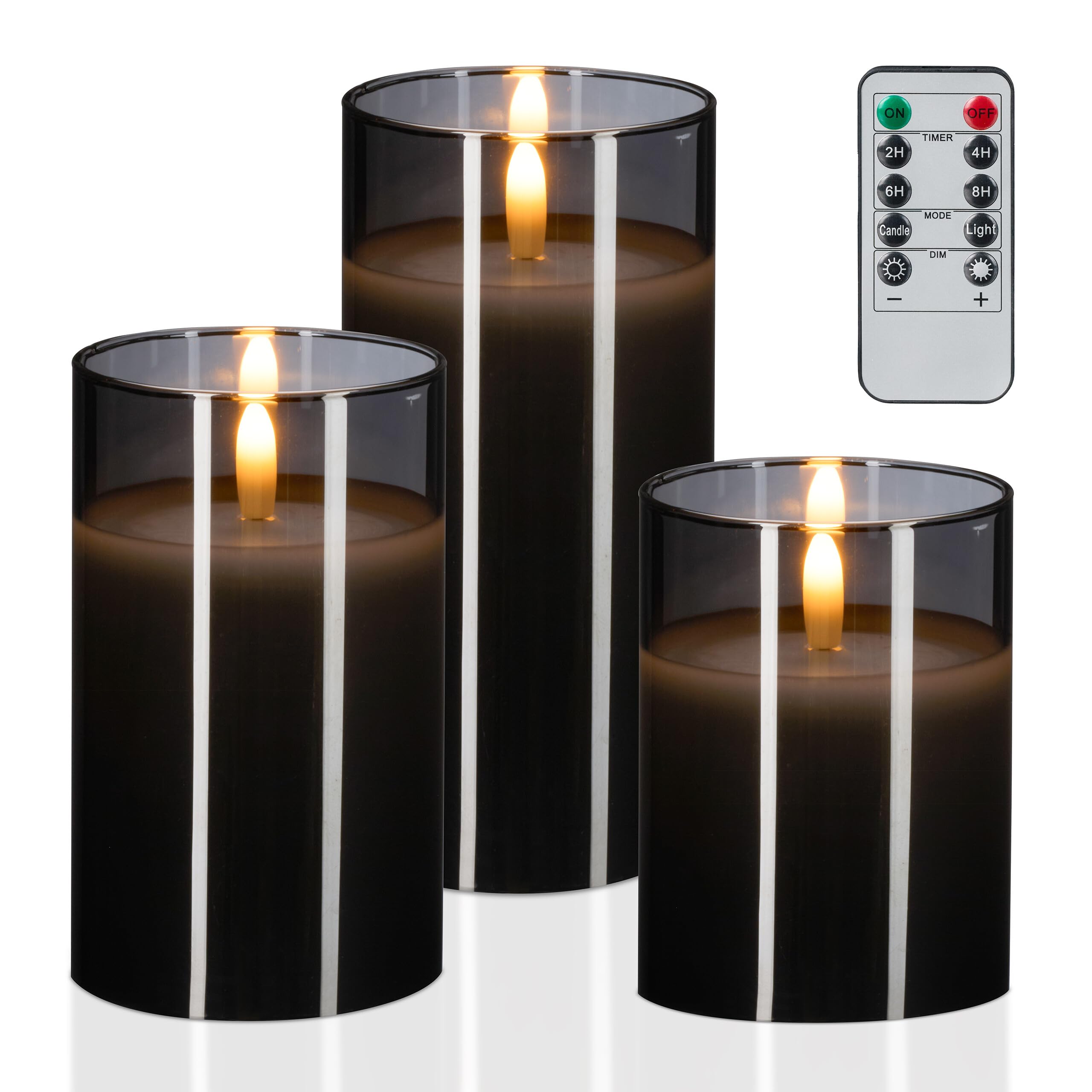 Velas LED de cristal con temporizador y llama oscilante blanca de cera real set de 3 piezas