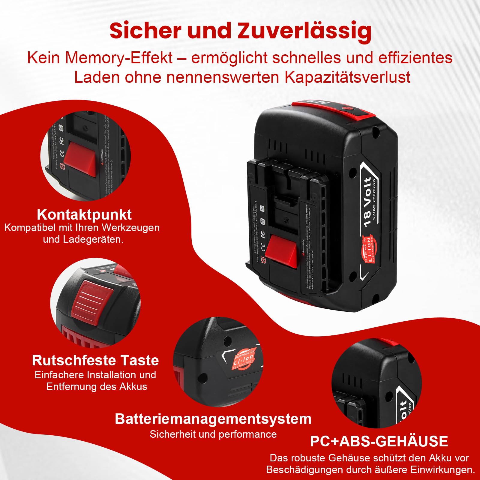 Lot de 4 batteries de rechange Li-ion 18 V 5000 mAh pour batterie Bosch