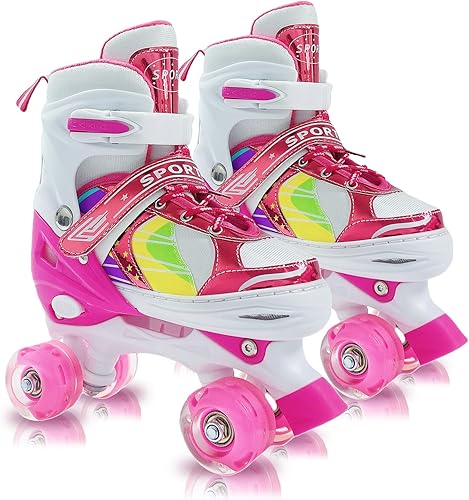 Miniatura 9 de Adjustable Kids Roller Skates for Girls and Boys Ages 3-5 5-8 8-12, All 8 Wheels of Girl's Skates Shine, Safe and Fun Illuminating for Outdoor