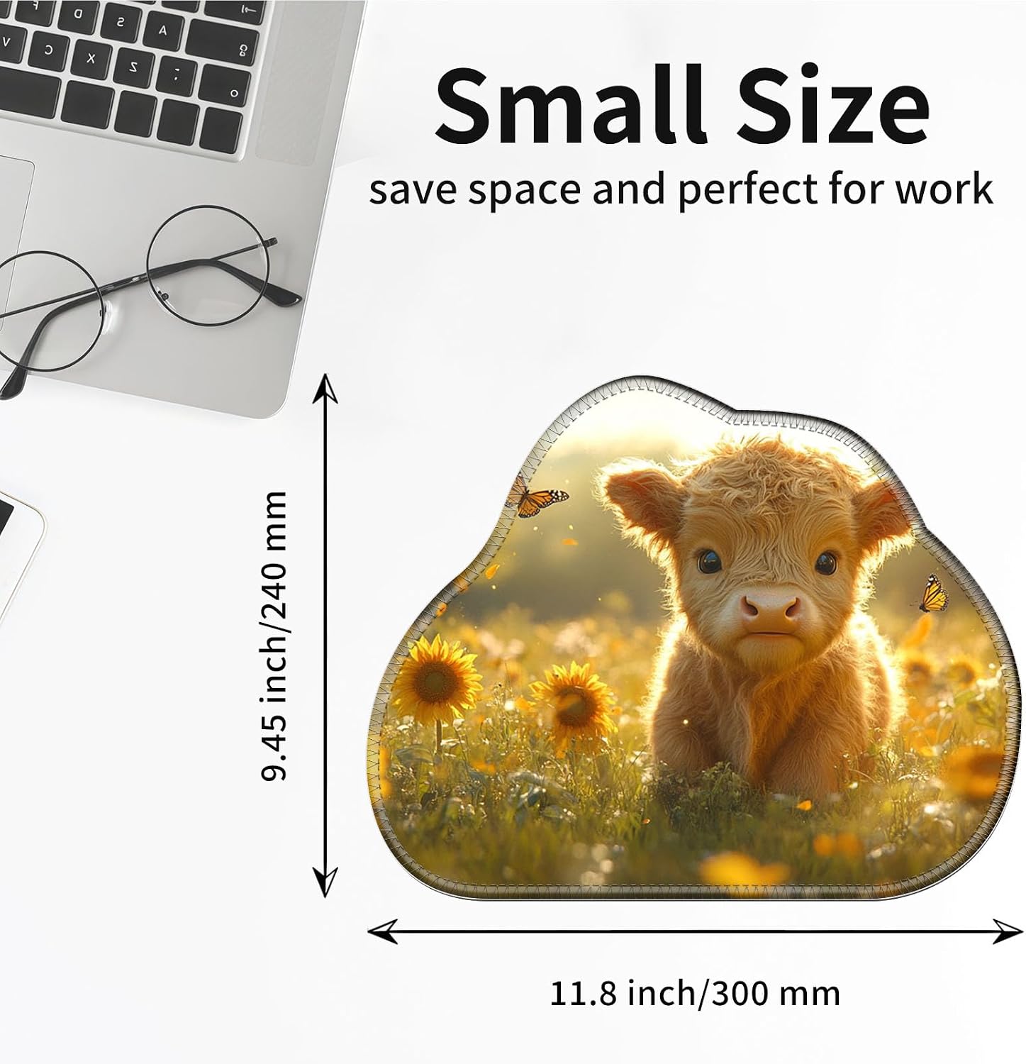 for Large Waterproof Cloud-Shaped Mouse Pad, Anti-Slip Rubber on Bottom, Cute and Fun Irregular-Shaped Gaming Mouse pad, Suitable for laptops, Offices and Home.Sunflower Highland Cow image 2