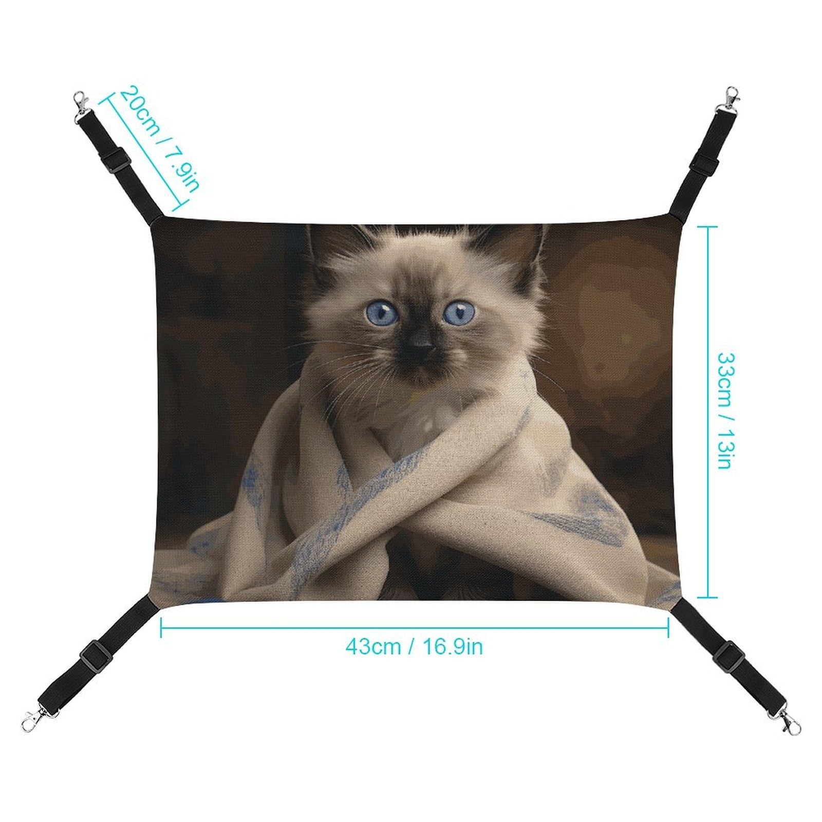 BVNMT Cat on Blanket Printed Canvas Pet Hammock - Breathable & Foldable for Cats, Dogs & Small Pets - Ideal for Home, Travel & Pet Hospital - 16.9 X 13 X 7.9in