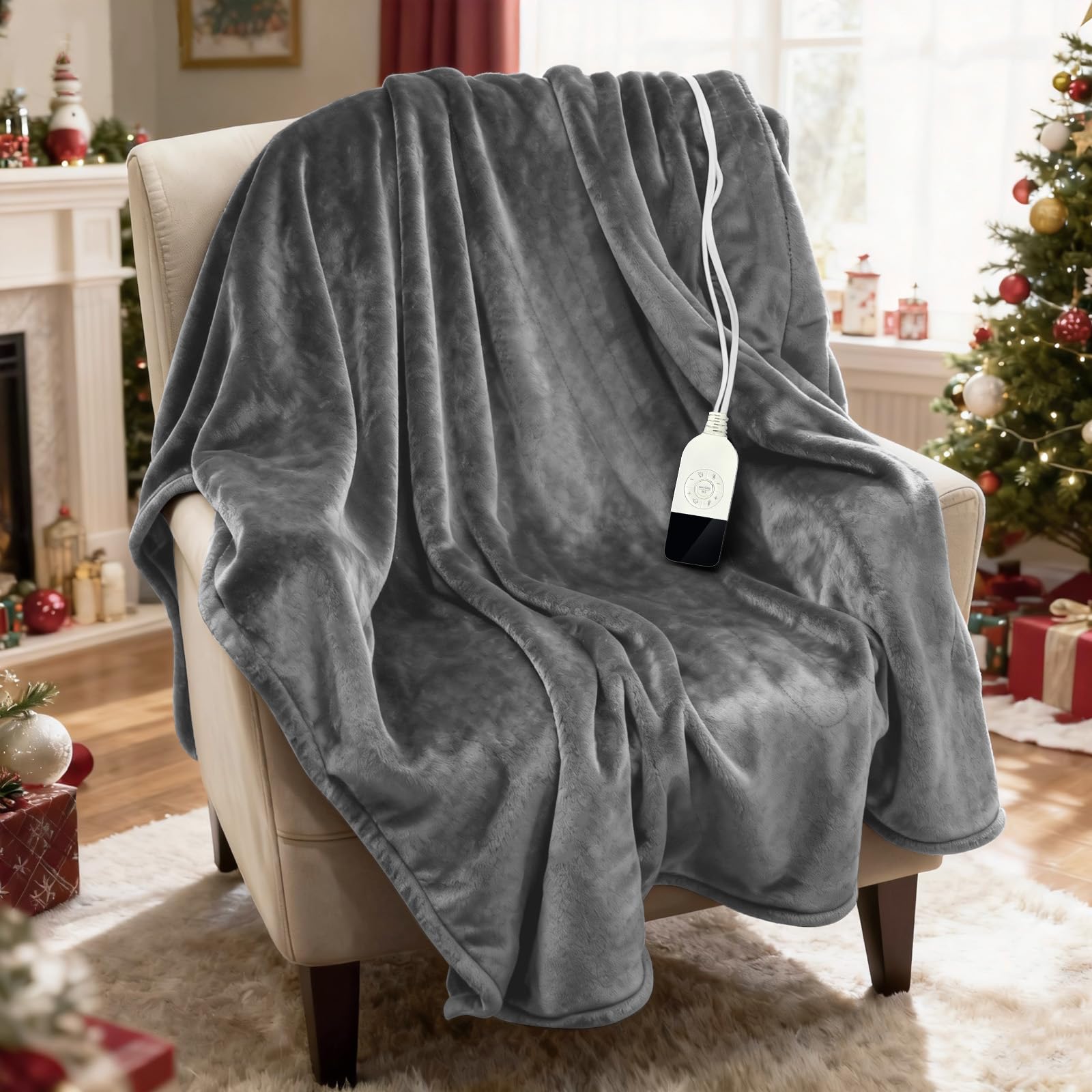 Couverture Chauffante, Plaid Chauffant Électrique 130 x 180cm avec Contrôle Digital 25 Niveaux, Minuterie 1-12H, Lavable en Machine, Arrêt Automatique et Protection Surchauffe, Flanelle