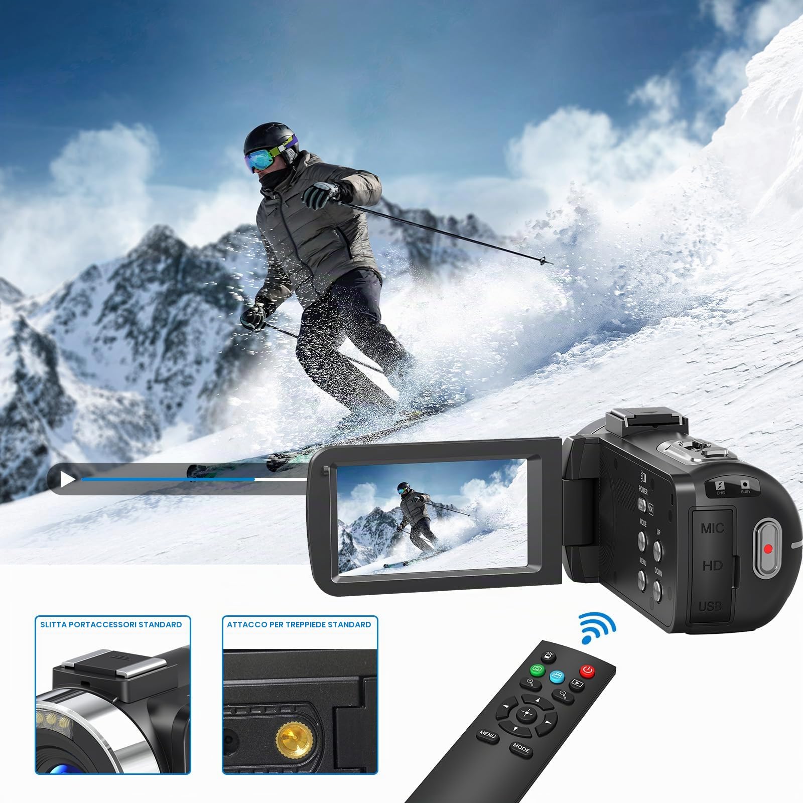 Videocamera Digitale 8K 64MP 18X per YouTube con 3 Pollici Flip Screen, Vlogging con Scheda SD da 32 GB, Telecomando 2.4G, Due Batterie