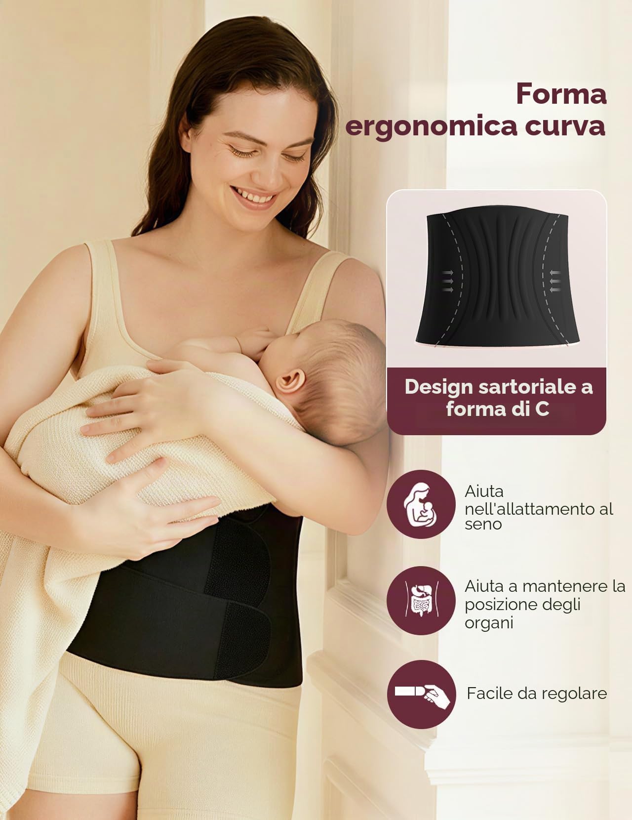 Momcozy Ergowrap Cintura Post-Parto, Compressione 3D & Supporto Dorsale per la Rigenerazione Post-Cesare, Fascia Addominale Senza Cuciture per la Vita Quotidiana & lo Sport, Shapewear Postpartum