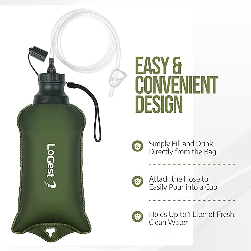 Miniatura 2 de LoGest Bolsa de filtro de agua plegable portátil con manguera - Supervivencia de filtración de agua personal portátil - para kits de emergencia