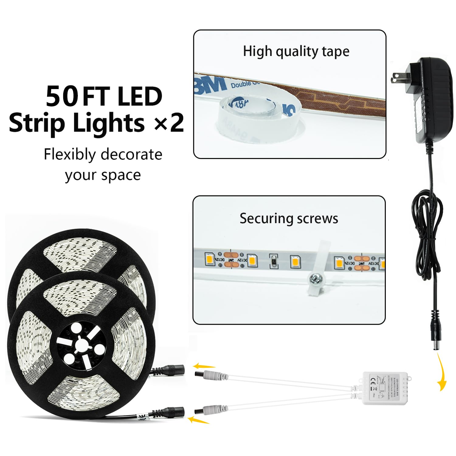 Tira de luces LED de 100 pies, regulables de 3000 K, luz blanca cálida brillante, 30 m, 1800 LED, 2835, cinta flexible, 12 V, luces LED para recámara, cocina, decoración del hogar