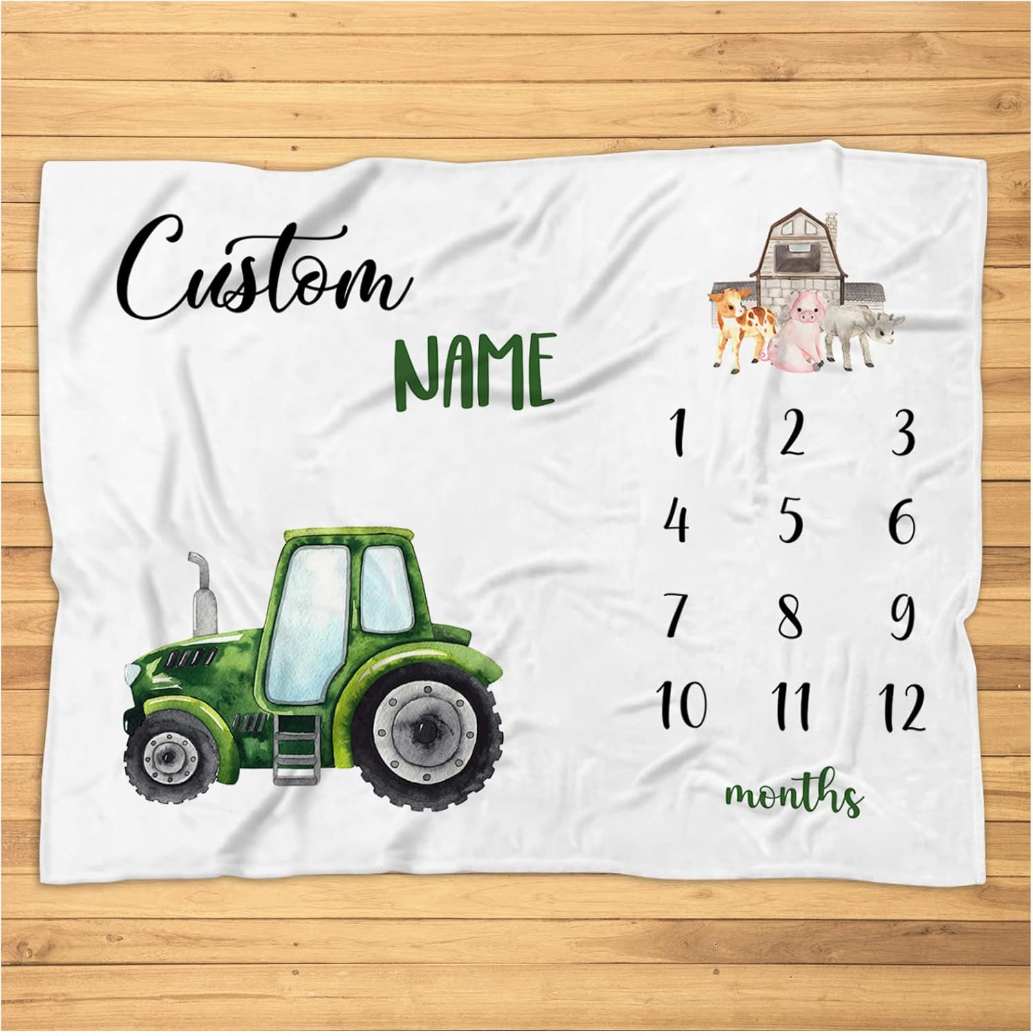 Personalized Tractor Monthly Blanket - Farm Monthly Photo Prop - Custom Baby Monthly Blanket with Tractor and Farm Animals Nursery Decor - Super Soft Plush Fleece Blanket