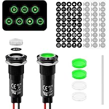 2Pcs 12mm 1/2" Green LED Symbols Indicator Light 5V 12V 24V IP67 | 180 Replacement Symbols Holes Includes Metal Pilot Lights for Cars Boats Industrial Panels Dashboards