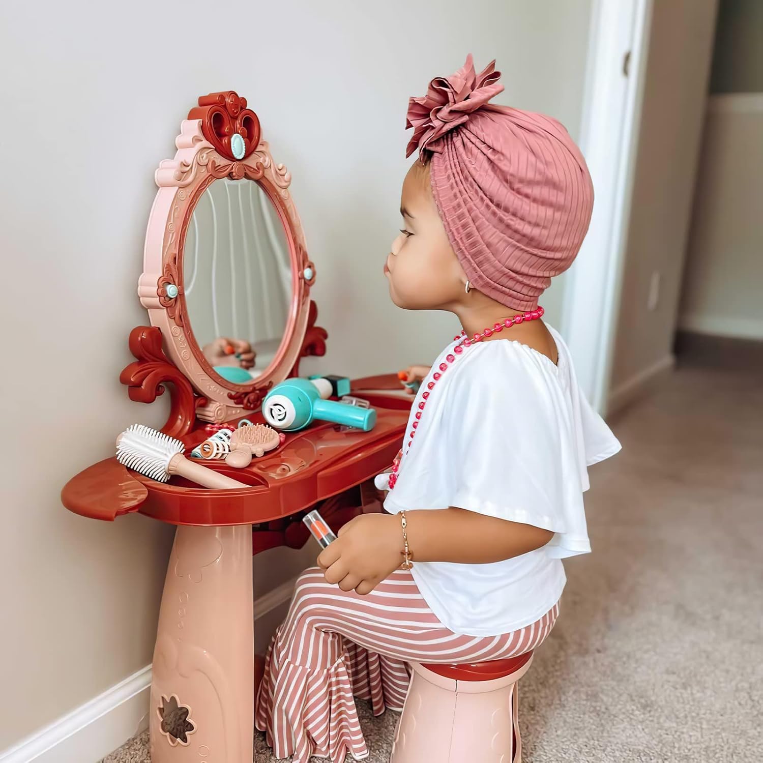 UNIH Kids Vanity Toys for 2 3 4 5 Year Old Girls Toddler Vanity Set with Mirror Chair Pretend Play Makeup Table for Little Girls : Toys & Games