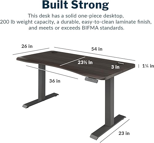 Miniatura 7 de Vari VariDesk Ergo - Escritorio de pie ajustable en altura de 54 x 26 pulgadas, escritorio eléctrico curvado de pie con borde redondeado de cascada,