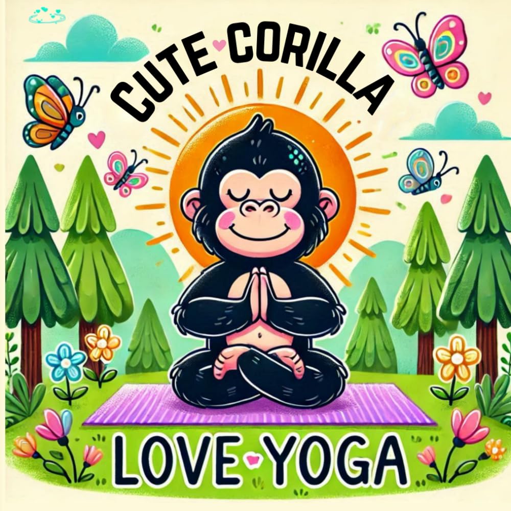 Cute gorilla love Yoga: Coloring Book for kids, 40 Big bold and easy pages for cheldren, fun and simple design, Realistic, Funny, Adorable