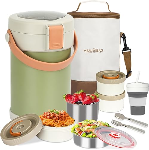 Termo de 67 onzas para adultos para alimentos calientes, kit de 2L, 9.06 pulgadas, 3 capas, acero inoxidable al vacío, termo para sopa y alimentos