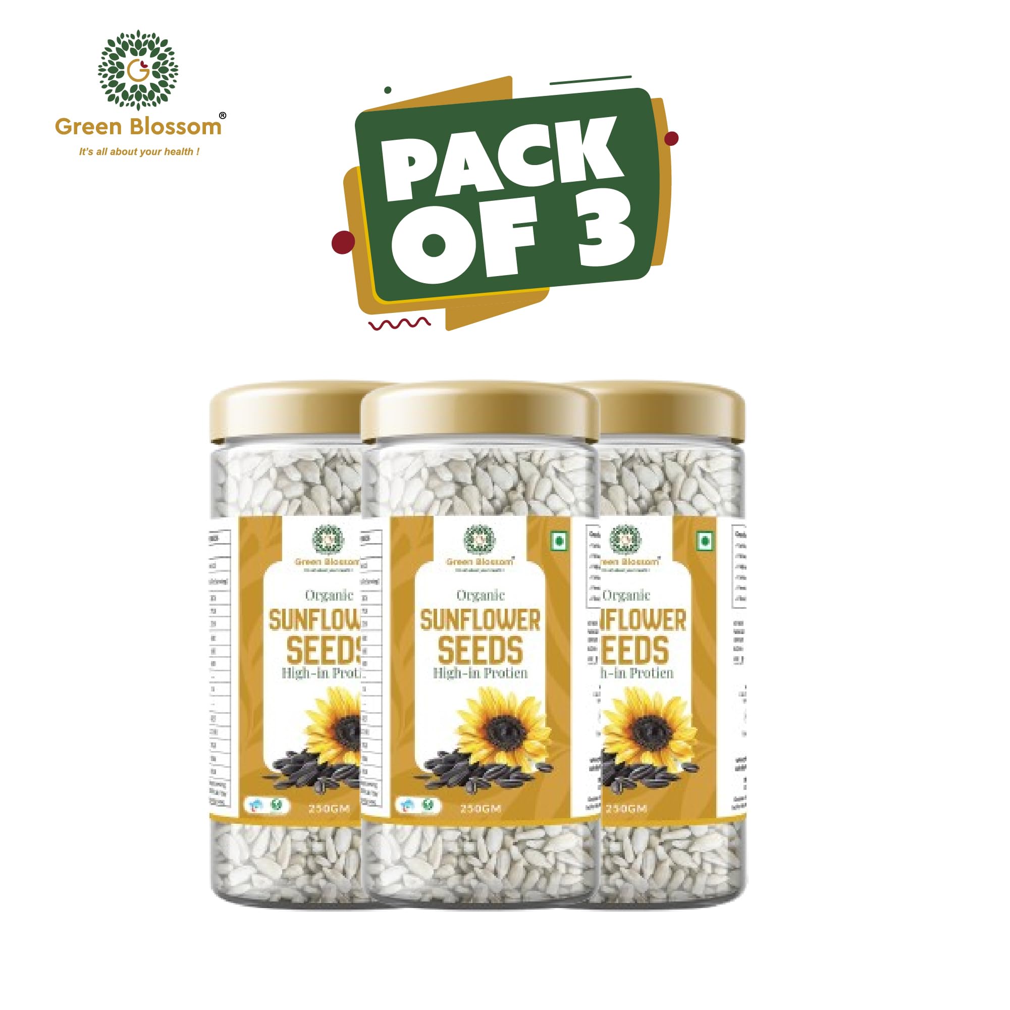 GREEN BLOSSOM Moringa Leaf Powder 1kg (2 x 500g),Ashwagandha Root Powder AND Organic Sunflower Seeds 750g (3 Jars) | COMBO OF 3 1