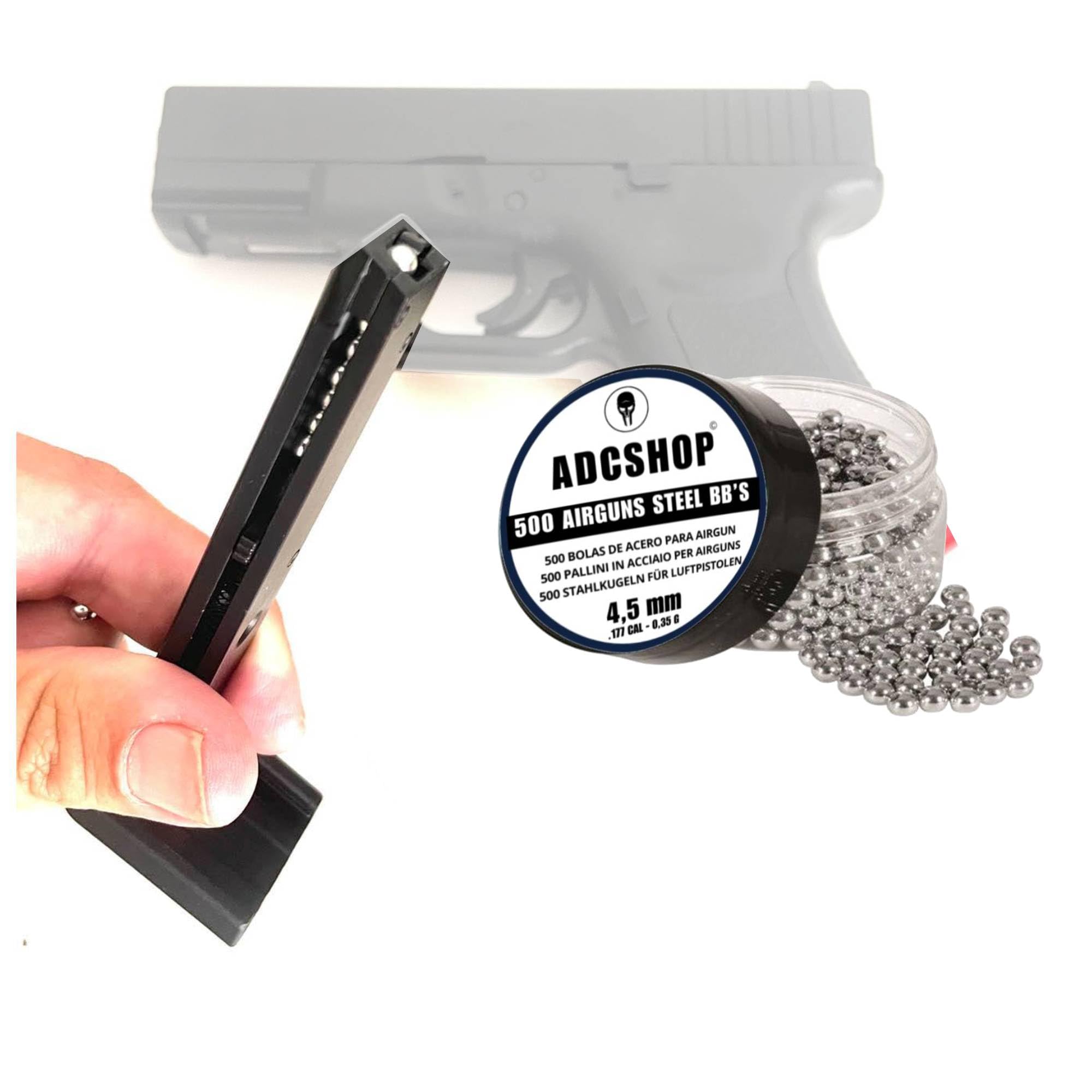 Bolas de Acero 4.5mm (.177 Cal) para Pistolas Aire Comprimido y CO2 | Tarro 500 BBS Alta Densidad 0,35g | Compatible Solo con Armas para Bolas de Acero | Transporte Fácil y Seguro