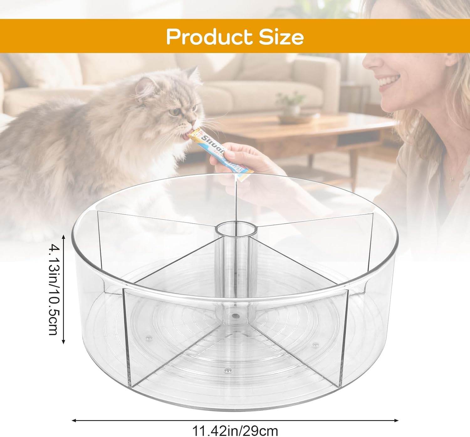 Lickable Cat Treats Organizer, Lazy susan Acrylic Squeeze Up Cat Food Storage Container, 11.42" Essential Storage for Pet Treats, Wet Cat Treats Storage for Kitchen Cabinet Pantry Shelf Countertop