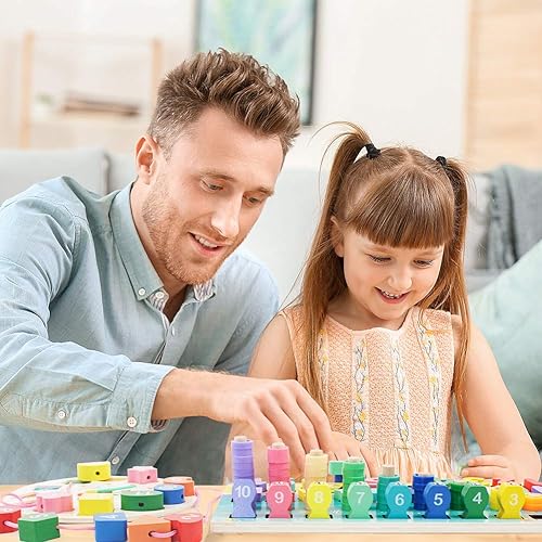 Miniatura 4 de Rompecabezas para niños pequeños paquete de 2 rompecabezas de madera reloj de clasificación de formas y tabla de conteo para niños pequeños juguete