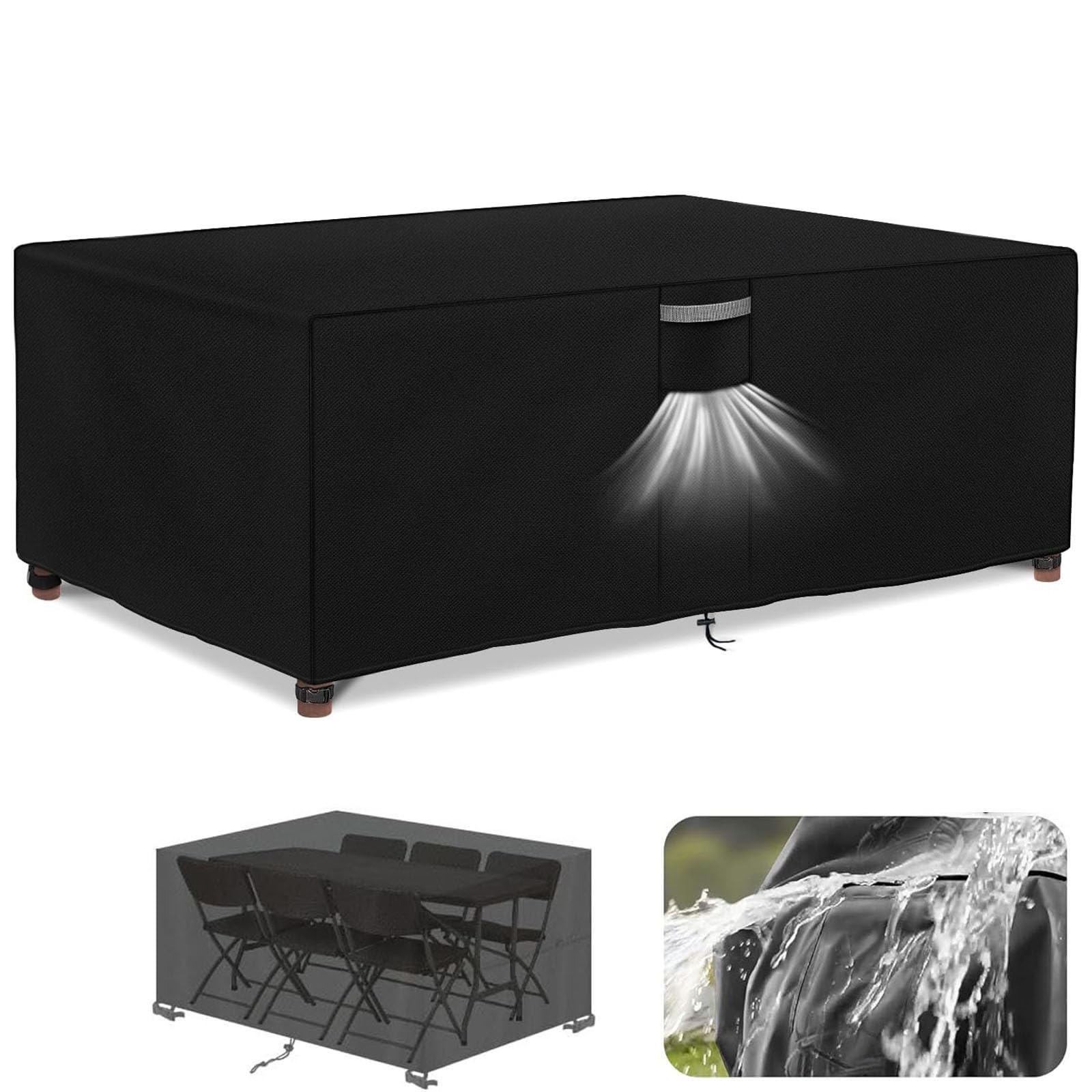 Copertura Mobili da Giardino Quadrato 196 x 70 x 88 cm, 420D Tessuto Oxford, Anti-UV, Antipolvere Telo Copri Tavolo per Esterno Copritavolo da Esterno, Nero