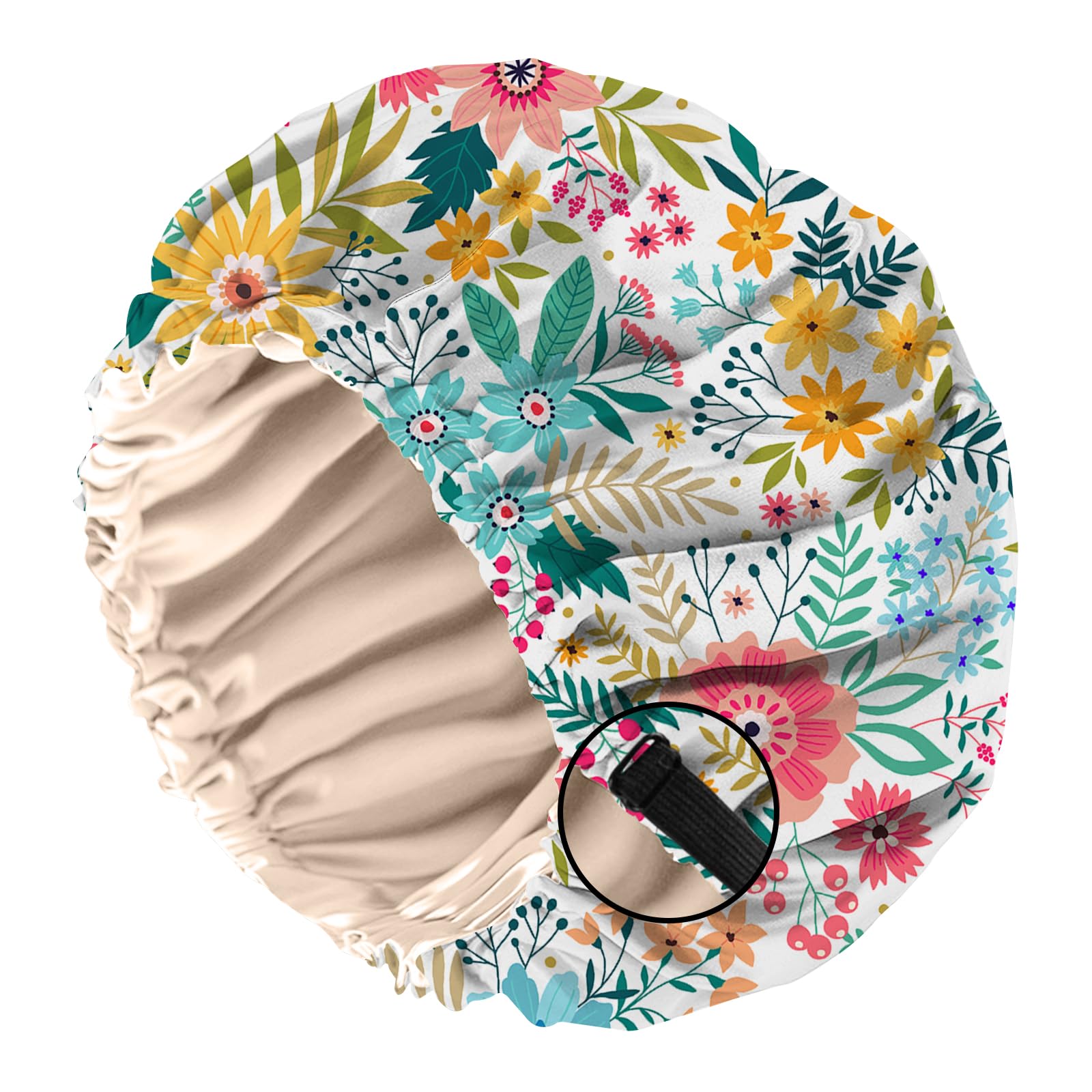 BHAHB Satin Bonnet Silk Bonnet for Sleeping Double Layer Elastic Adjustable Hair Caps Reusable Cute Aesthetic for Women Girls (O2-Flowers)