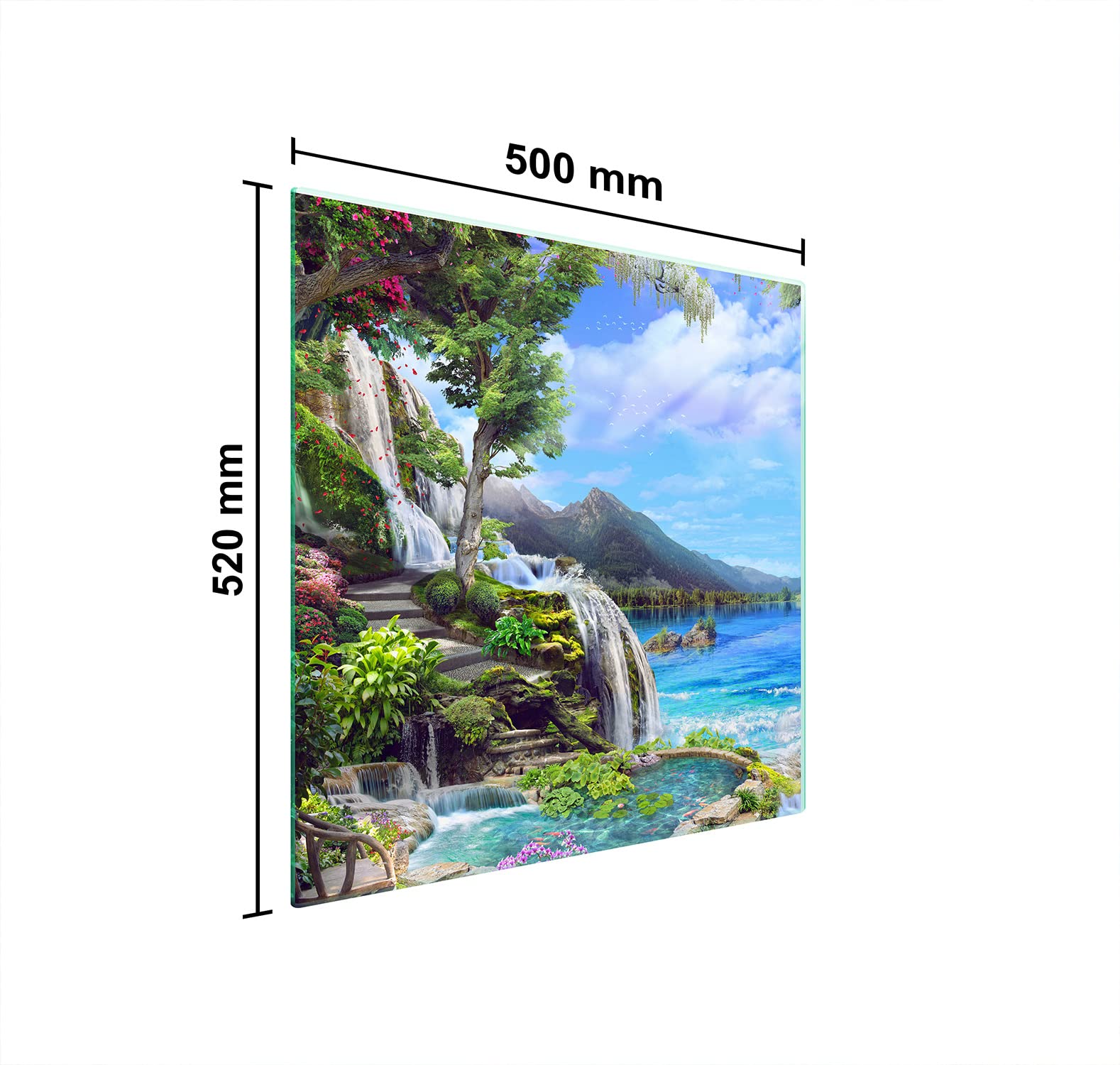 DarHuas Herdabdeckplatte 50x52 cm 1-teilig Ceranfeldabdeckung Induktion Herdschutz Spritzschutz Glasplatte Deko Schneidebrett, Landschaft Bunt