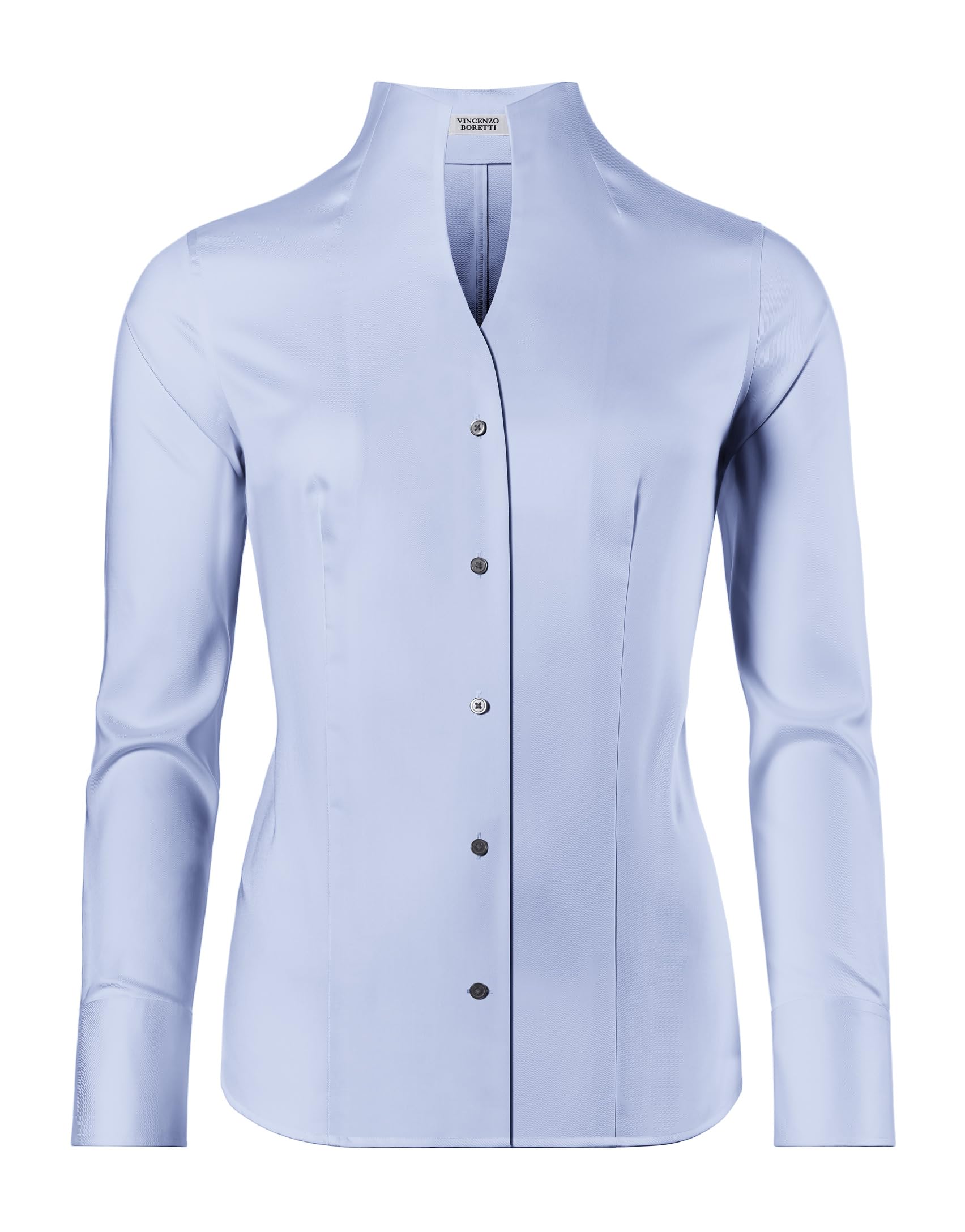 Vincenzo Boretti Damen Bluse mit Kelchkragen leicht tailliert 100% Baumwolle bügelleicht Langarm Hemdbluse mit Stehkragen elegant festlich auch für Business