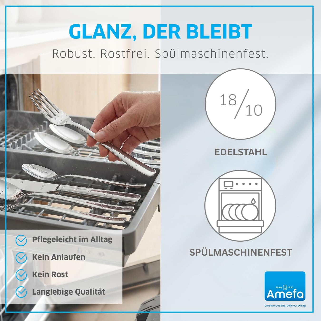 Amefa Fresh Besteckset 12 Personen, Besteck Set 60-teilig, Edelstahl Rostfrei, Besteck Spülmaschinenfest, Essbesteck, Tafelbesteck